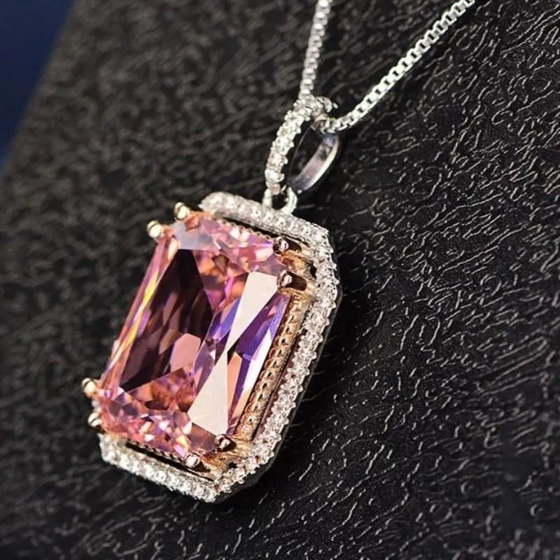 Pink Spinel Gemstone Pendant Necklace White Gold Women's Fine Jewelry