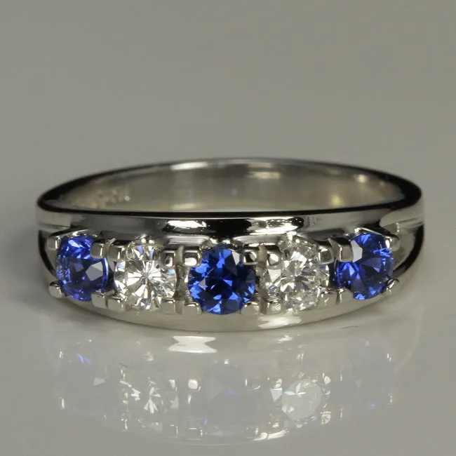 Platinum  Round Sapphire and Diamond Ring