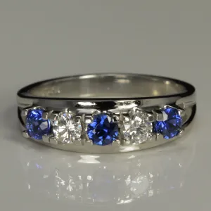 Platinum  Round Sapphire and Diamond Ring