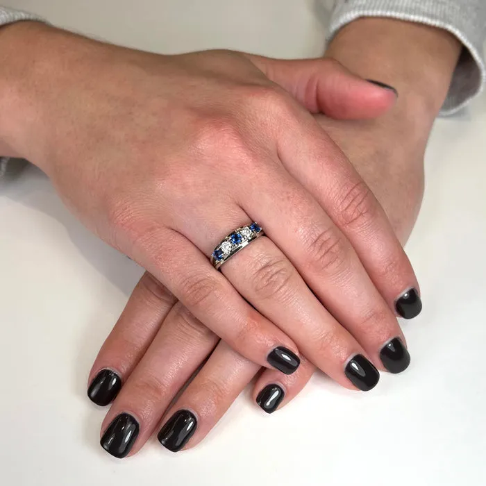 Platinum  Round Sapphire and Diamond Ring