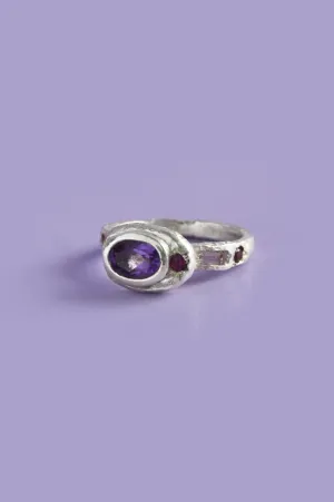 Poet Amethyst, Sapphire & Garnet Silver Ring 747-1