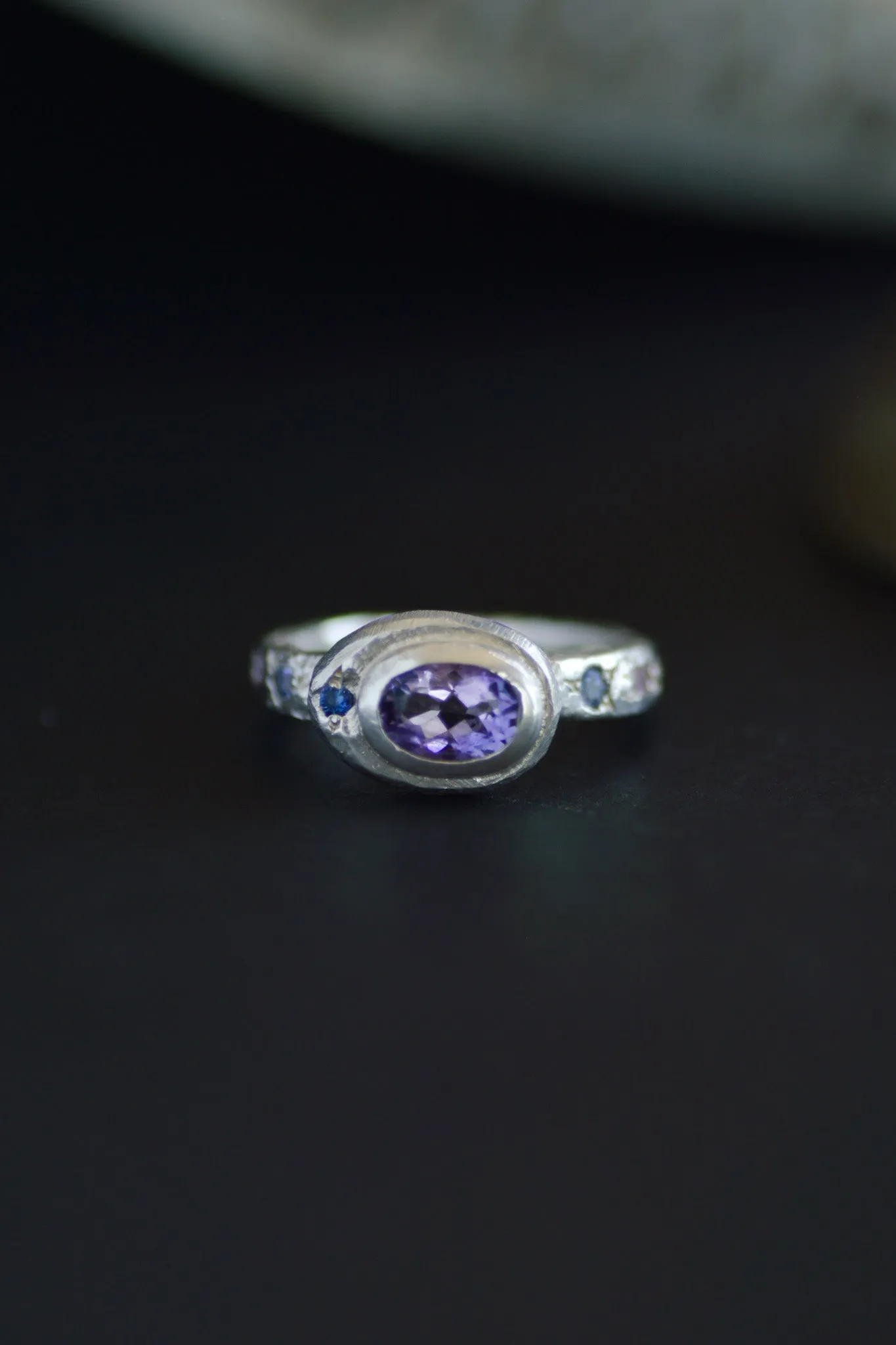 Poet Amethyst, Sapphire & Tanzanite Silver Ring 1080-4