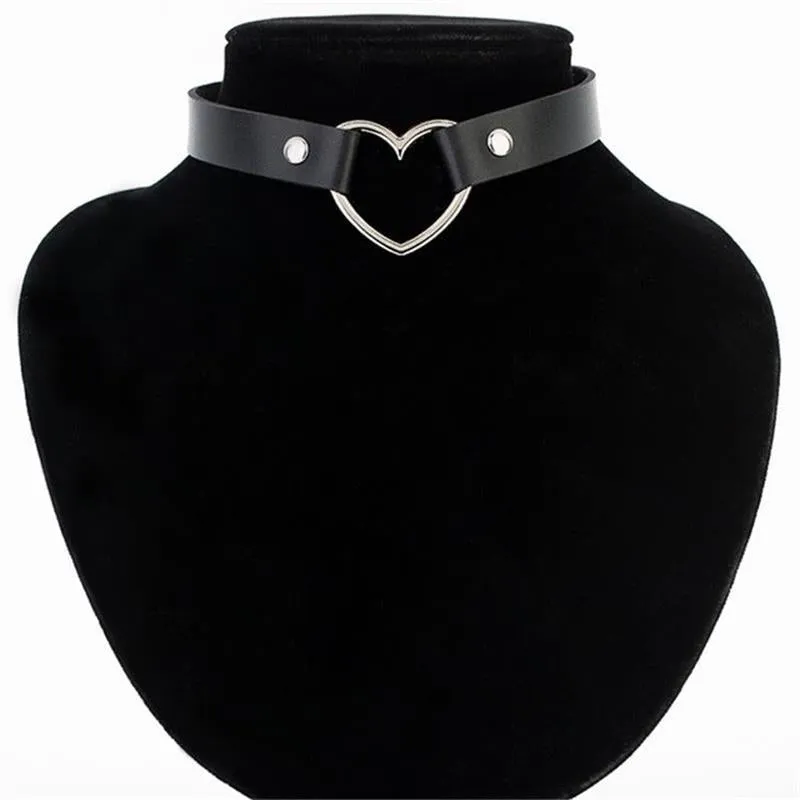Punk Leather Heart Studded Choker Necklace