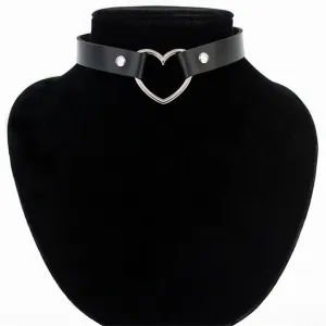 Punk Leather Heart Studded Choker Necklace
