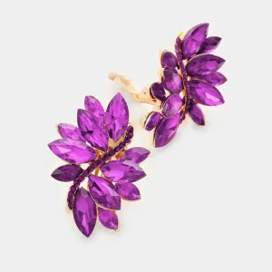 Purple Crystal Rhinestone Earrings on Gold | Clip On | 427753