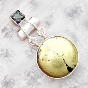 Pyrite & Fire Topaz Solid 925 Sterling Silver Pendant