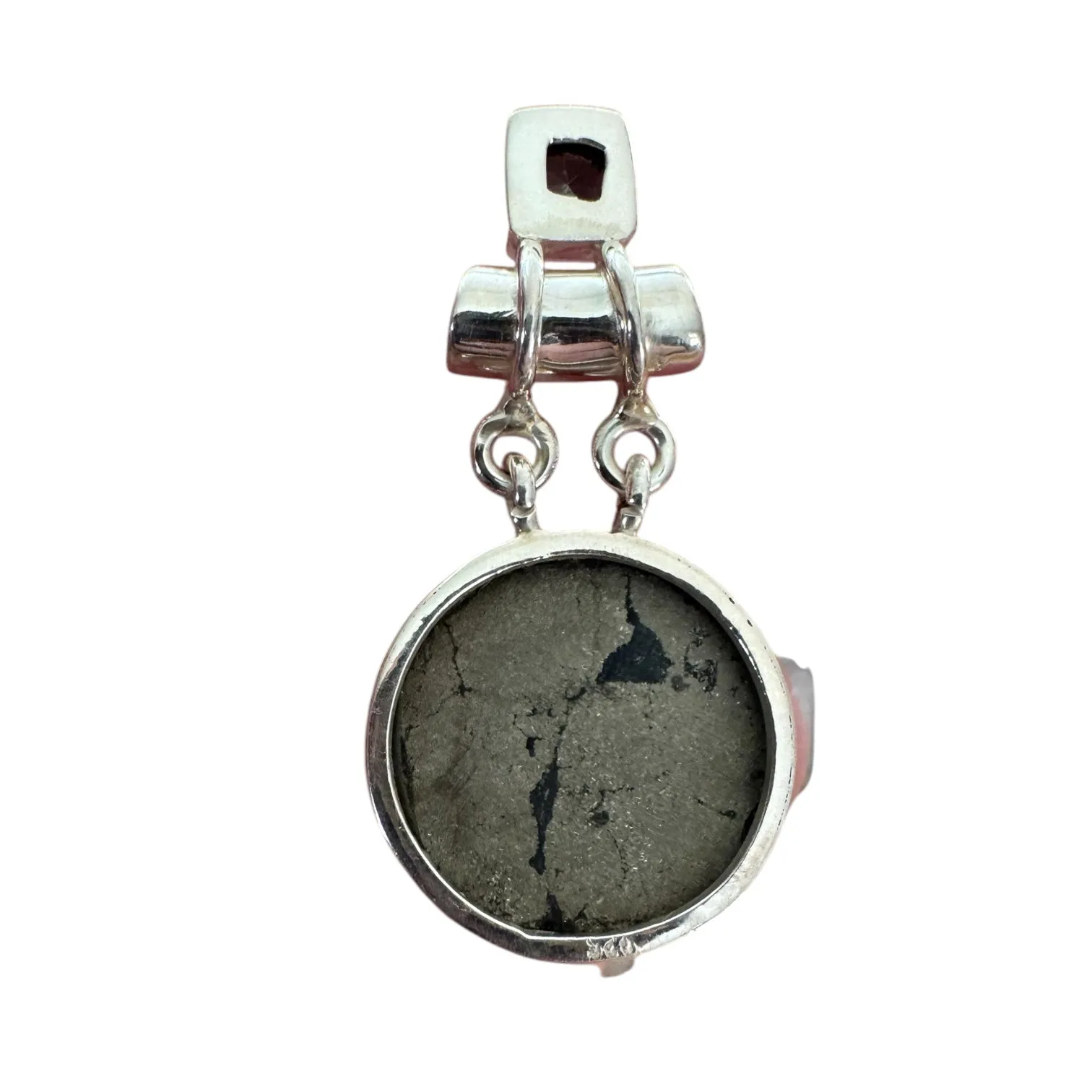Pyrite & Fire Topaz Solid 925 Sterling Silver Pendant