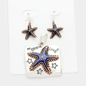 "Beach love" Starfish Pendant Earring Set