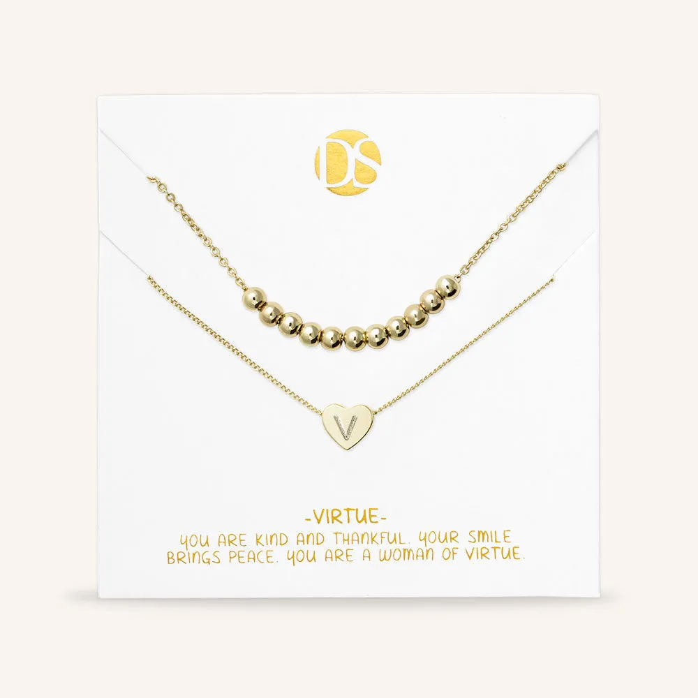 "Love Letter" Set of Two Heart Initial Charm & Polished Beads Layering Necklaces