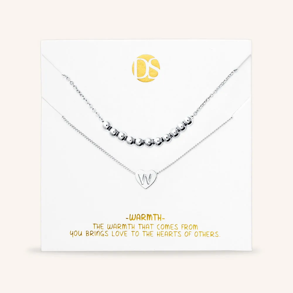 "Love Letter" Set of Two Heart Initial Charm & Polished Beads Layering Necklaces