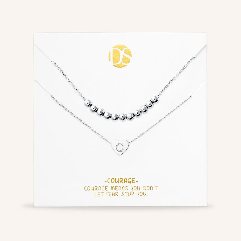 "Love Letter" Set of Two Heart Initial Charm & Polished Beads Layering Necklaces
