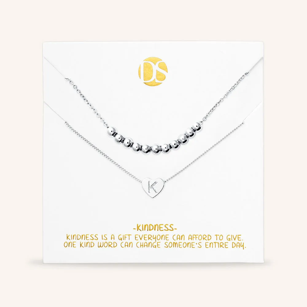 "Love Letter" Set of Two Heart Initial Charm & Polished Beads Layering Necklaces