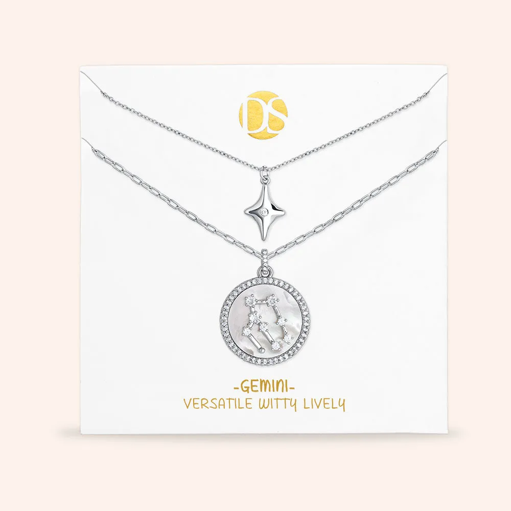 "Mystic Guardian" Set of Two Constellation & North Star Pendant Layering Necklaces