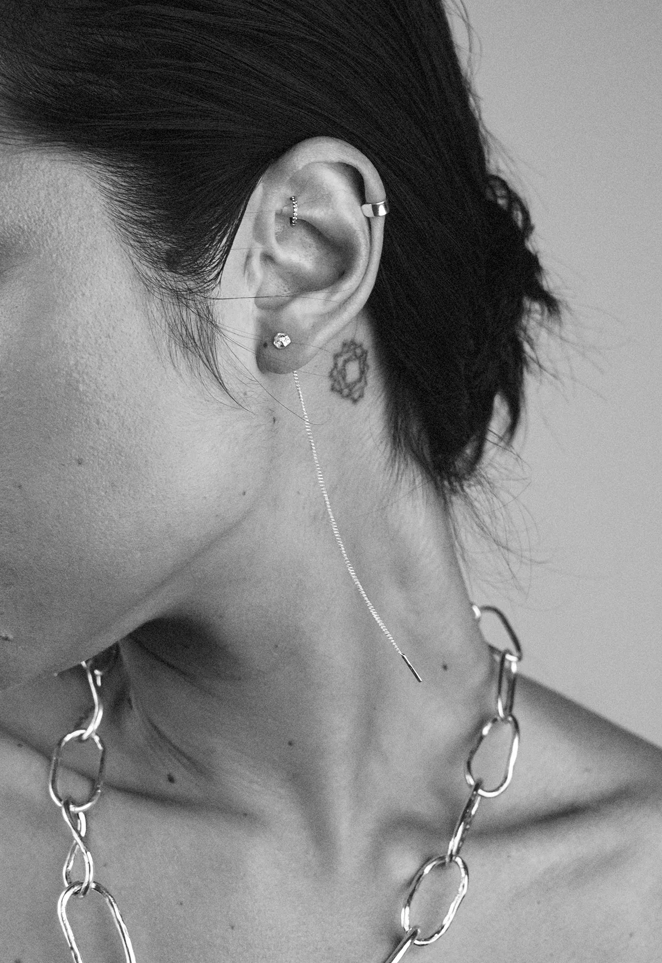 Raw Threader Chain Earrings Silver