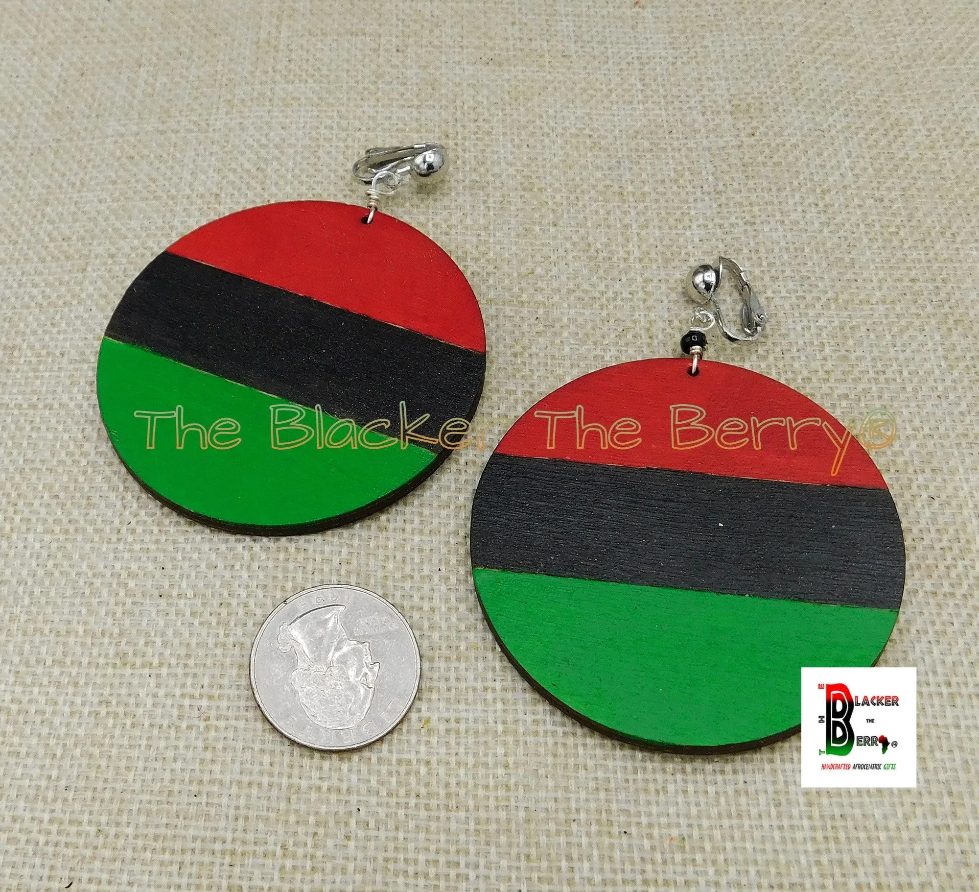 RBG Clip On Earrings Wooden Jewelry Pan African Women Non Pierced