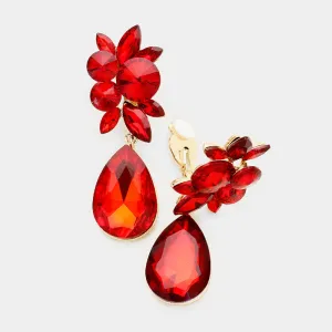 Red Floral Teardrop Earrings | Clip On | 370685