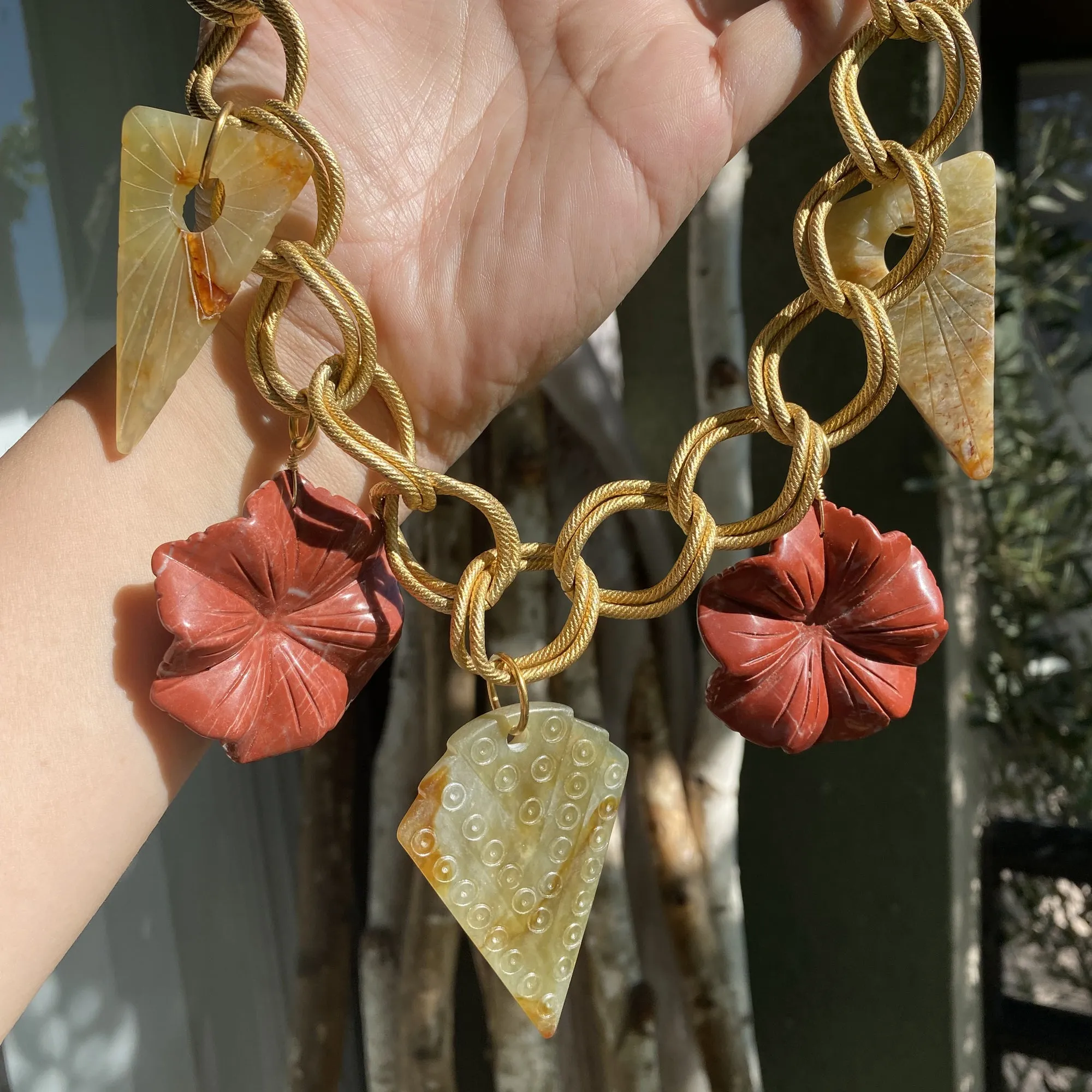 Red jasper floral necklace