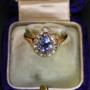 Reserved for SY Victorian Ceylon Sapphire & Diamond Cluster Engagement Ring