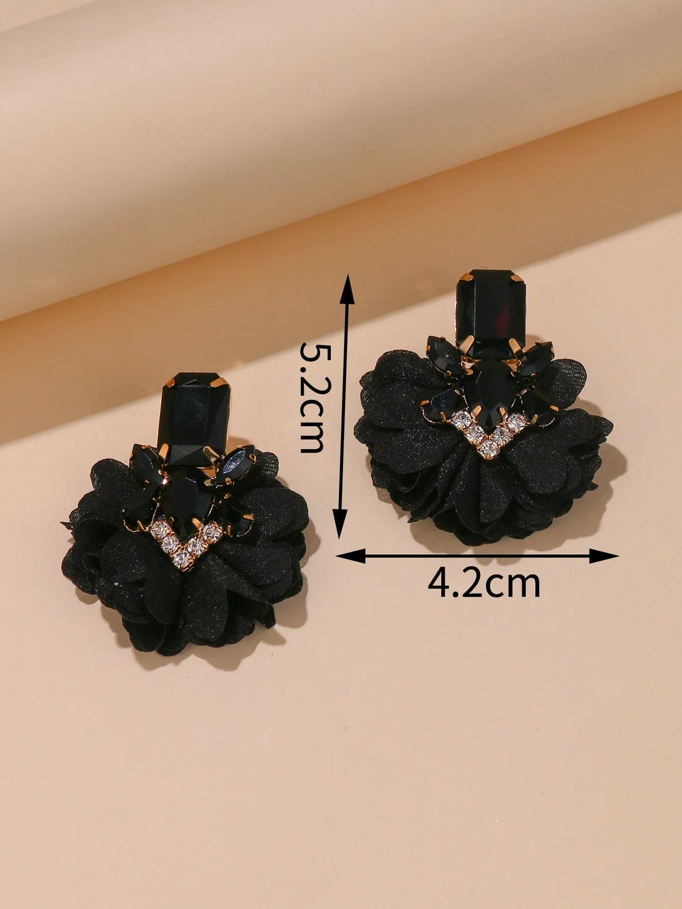 Rhinestone & Flower Decor Earrings - Black