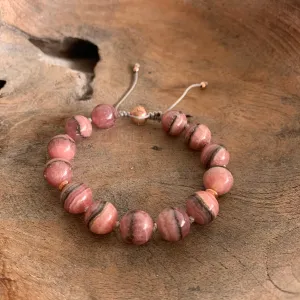 Rhodochrosite Adjustable Beaded Bracelet
