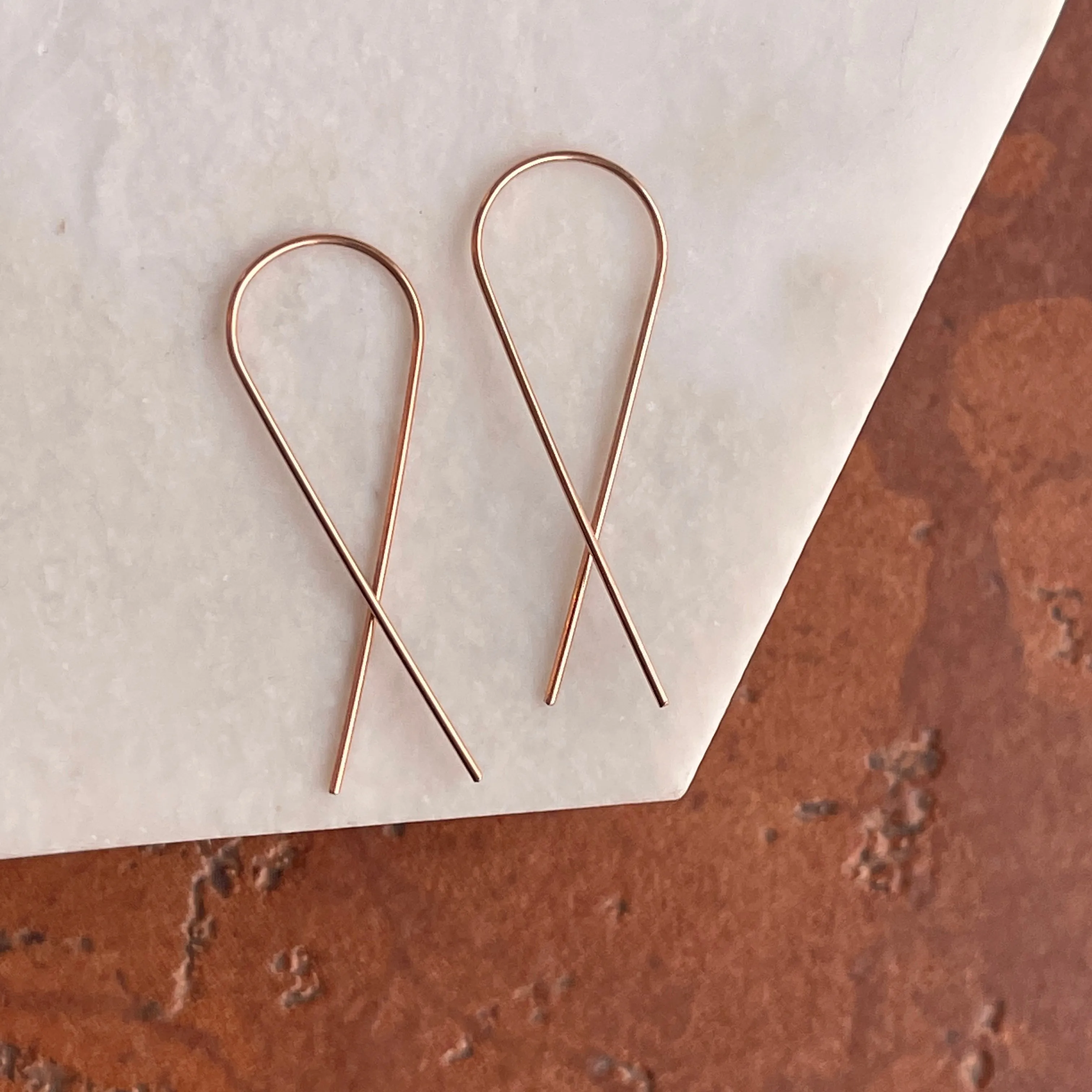 Rose Gold Filled Threader Awareness Ribbon Wire Earrings