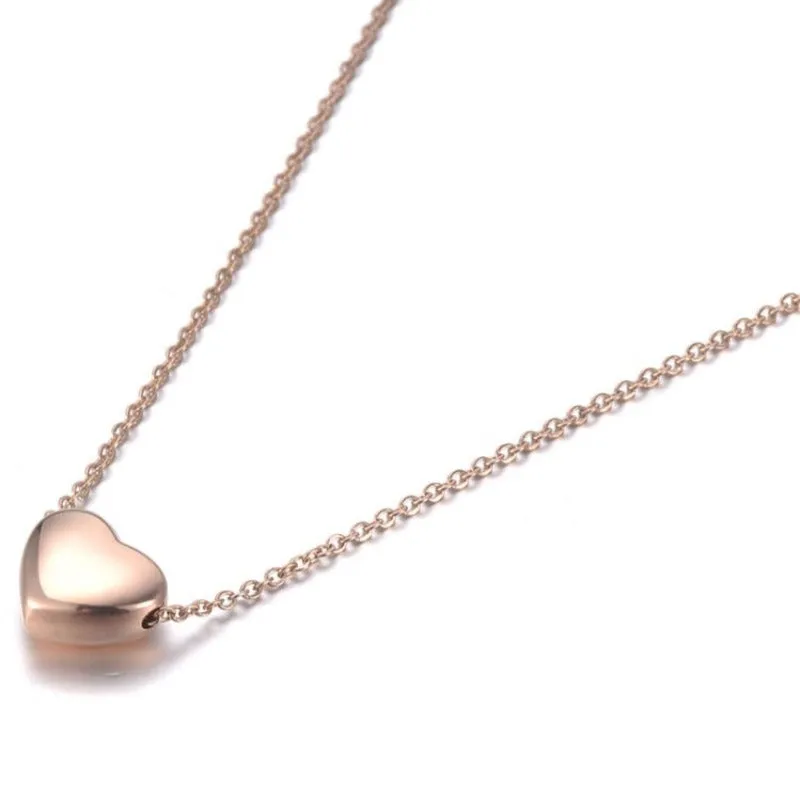 Rose Gold Heart Pendant Necklace For Women Link Chain Wedding Jewelry