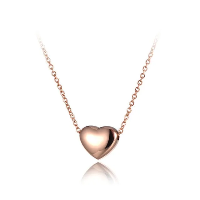 Rose Gold Heart Pendant Necklace For Women Link Chain Wedding Jewelry