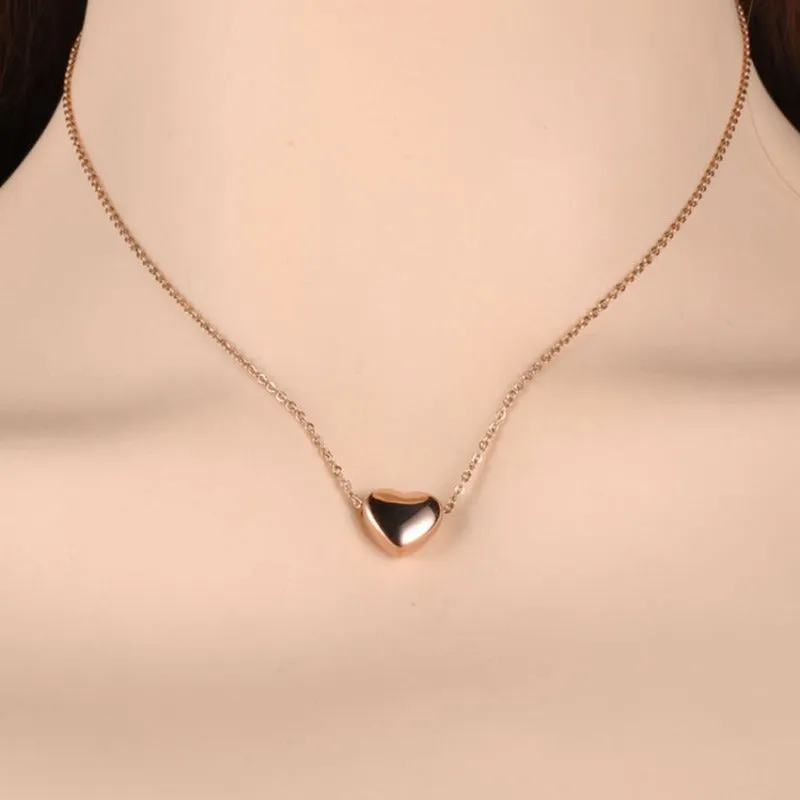 Rose Gold Heart Pendant Necklace For Women Link Chain Wedding Jewelry