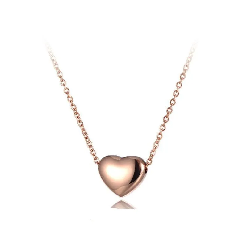 Rose Gold Heart Pendant Necklace For Women Link Chain Wedding Jewelry