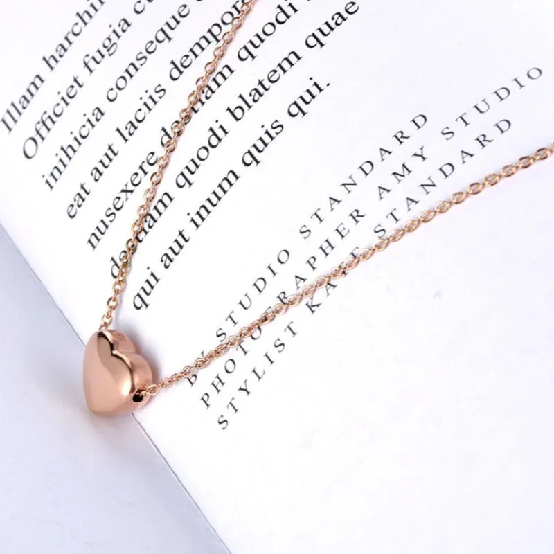 Rose Gold Heart Pendant Necklace For Women Link Chain Wedding Jewelry