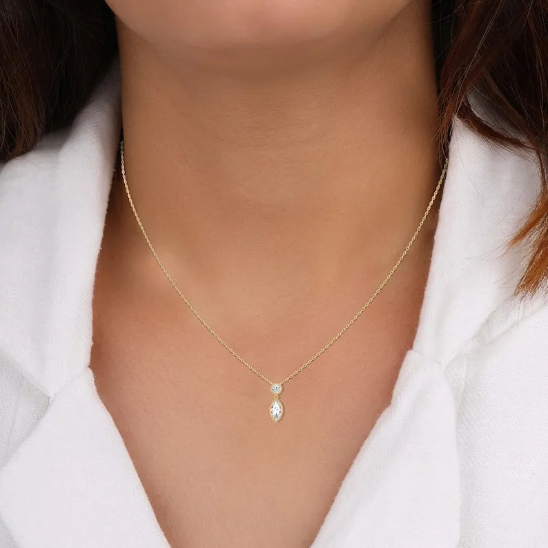 Round & Marquise Cut Moissanite Drop Necklaces For Women