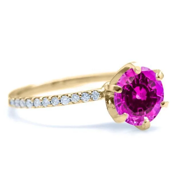 Round Pink Sapphire 6 Prongs Diamond Accent Ice Solitaire Ring