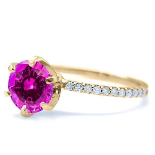 Round Pink Sapphire 6 Prongs Diamond Accent Ice Solitaire Ring