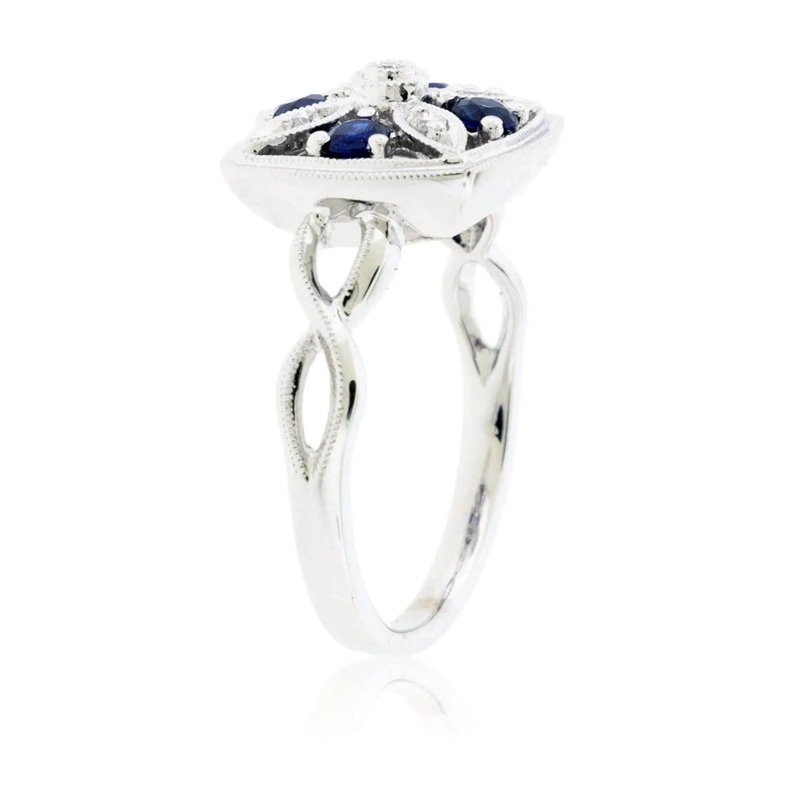 Round Sapphire & Diamond Art Deco Style Ring
