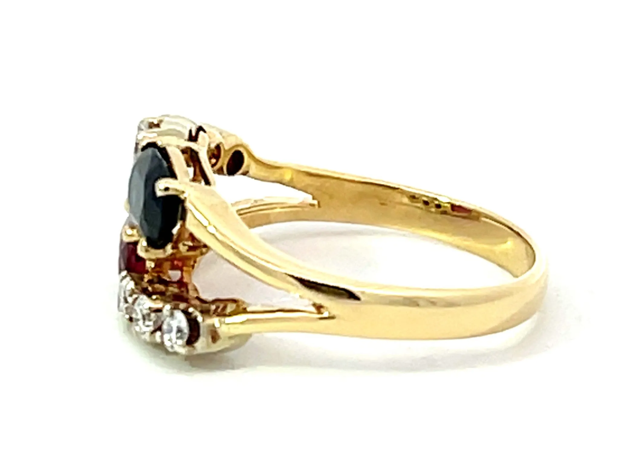 Ruby and Sapphire Diamond Ring in 14k Yellow Gold