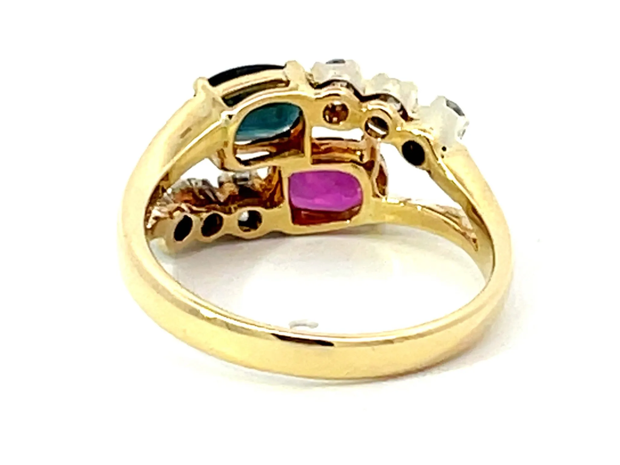 Ruby and Sapphire Diamond Ring in 14k Yellow Gold