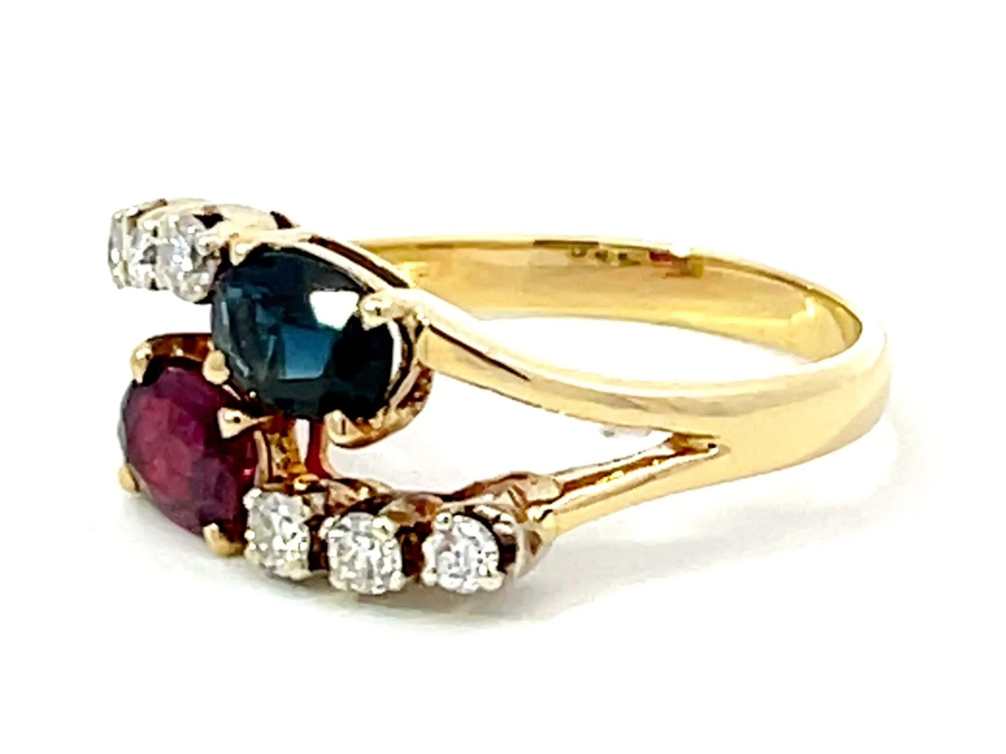 Ruby and Sapphire Diamond Ring in 14k Yellow Gold