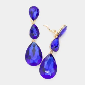 Sapphire Crystal Triple Teardrop Clip-on Pageant Earrings  | 545358