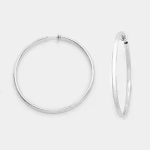 Silver Clip On Hoop Earrings | 1.75" | 246107