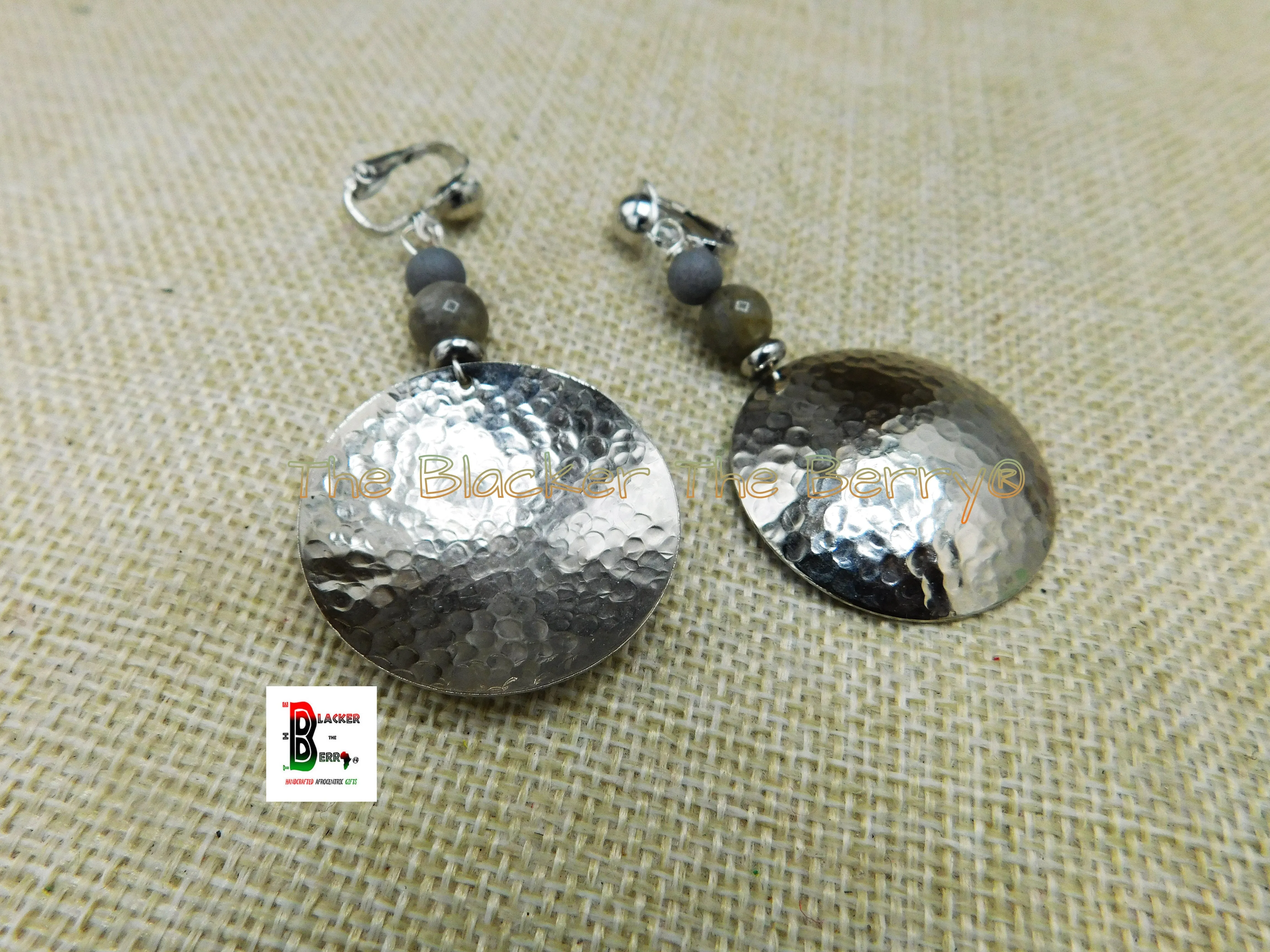 Silver Hammered Clip On Earrings Beaded Dangle Women Ethnic Jewelry Black Owned