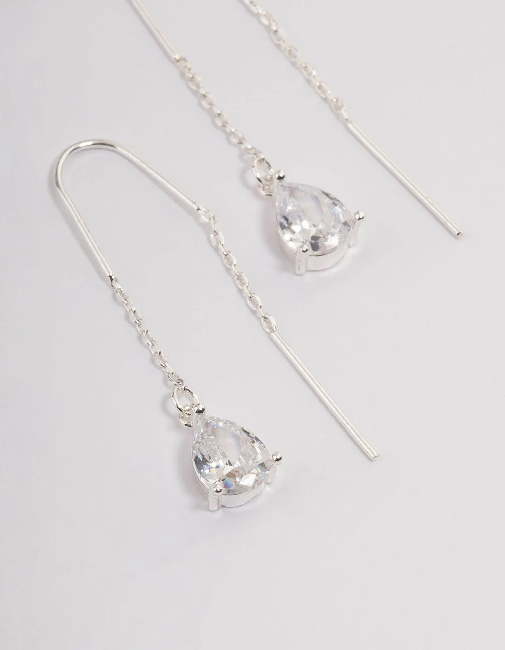 Silver Plated Cubic Zirconia Teardrop Threader Earrings