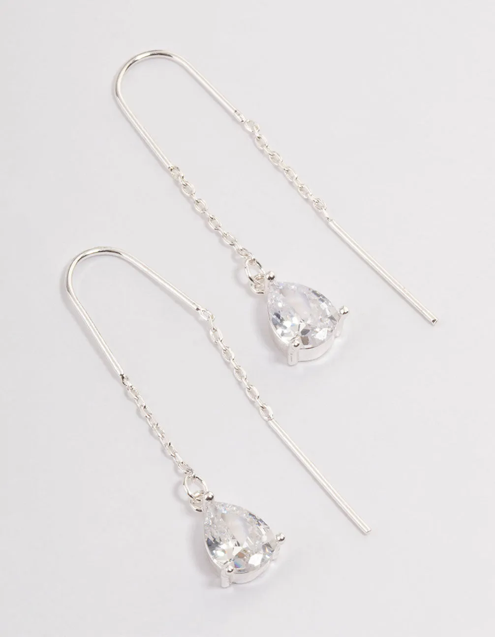 Silver Plated Cubic Zirconia Teardrop Threader Earrings