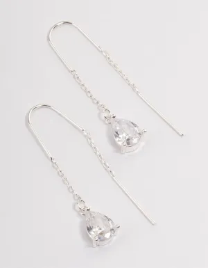 Silver Plated Cubic Zirconia Teardrop Threader Earrings