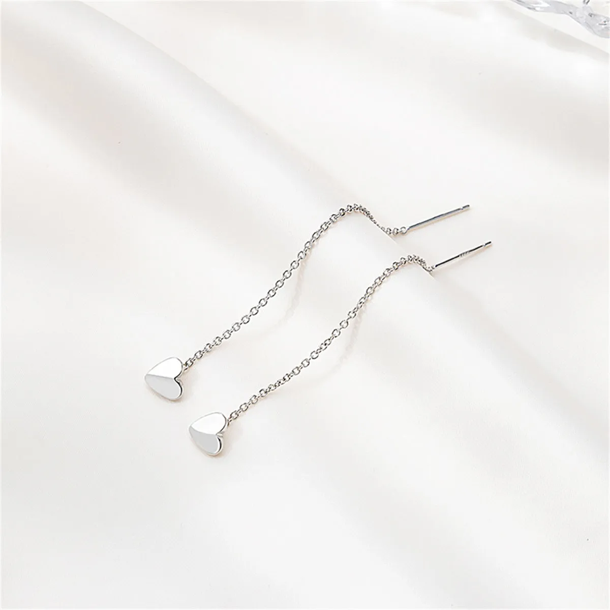 Silver-Plated Heart Threader Earrings