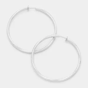 Silver Textured Metal Clip On Hoop Earrings | 3" | 340796