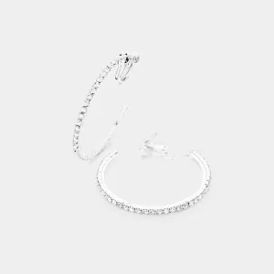 Small Clear Crystal Clip On Hoop Earrings  | 1.75" | 378692