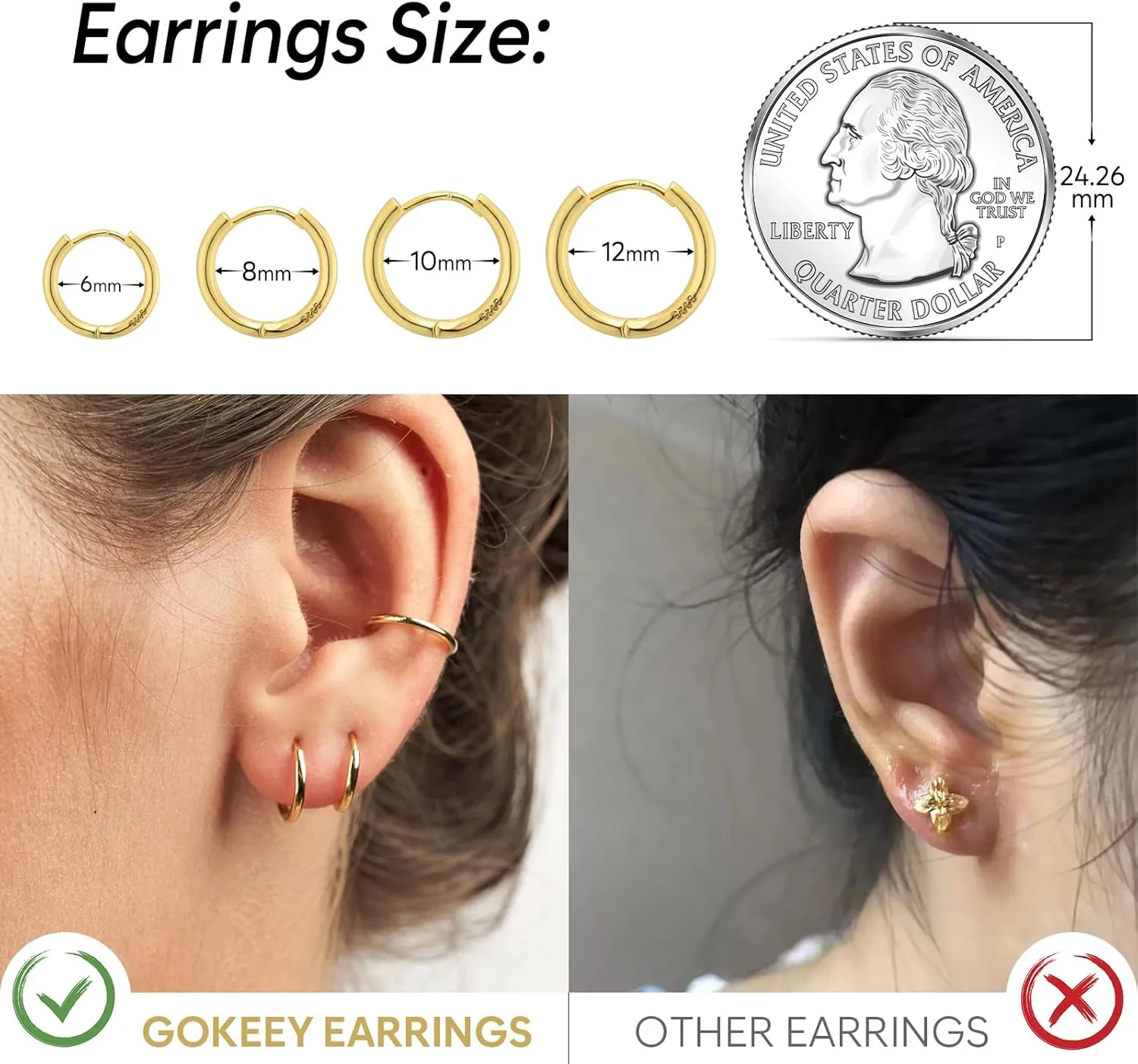 Small Gold Huggie Hoop Earrings Set for Women 14K Real Gold Plated Hypoallergenic Lightweight Earrings for Sensitive Ears Everyday Earrings Sets for Multiple Piercing Cartilage Hoop Earrings Stack Jewelry