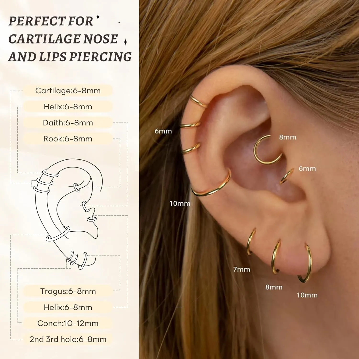 Small Gold Huggie Hoop Earrings Set for Women 14K Real Gold Plated Hypoallergenic Lightweight Earrings for Sensitive Ears Everyday Earrings Sets for Multiple Piercing Cartilage Hoop Earrings Stack Jewelry