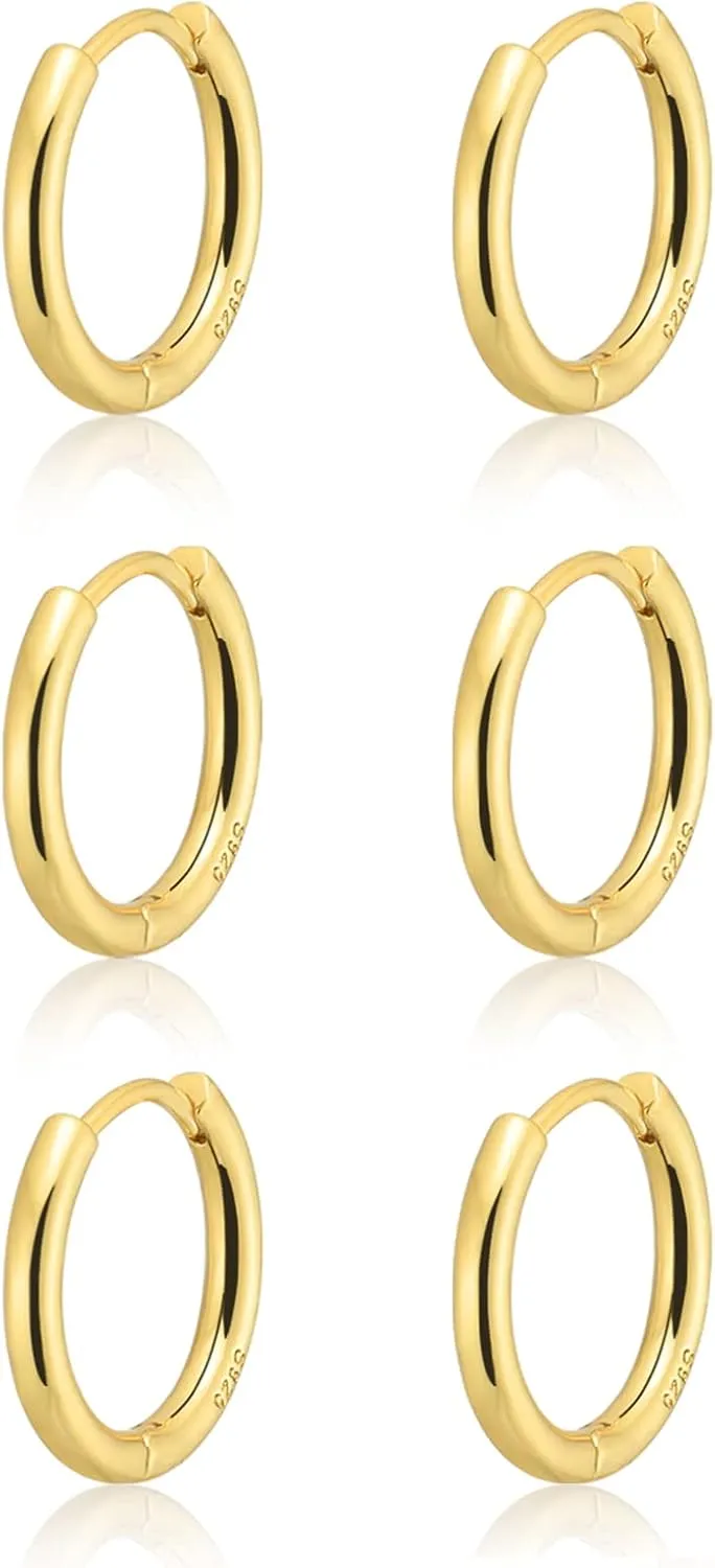 Small Gold Huggie Hoop Earrings Set for Women 14K Real Gold Plated Hypoallergenic Lightweight Earrings for Sensitive Ears Everyday Earrings Sets for Multiple Piercing Cartilage Hoop Earrings Stack Jewelry