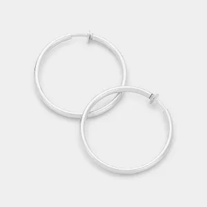 Smooth Silver Clip On Hoop Earrings | 1.25" | 236402